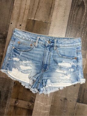 American Eagle Outfitters Hi-Rise Festival Light Wash Distressed Denim Shorts 4